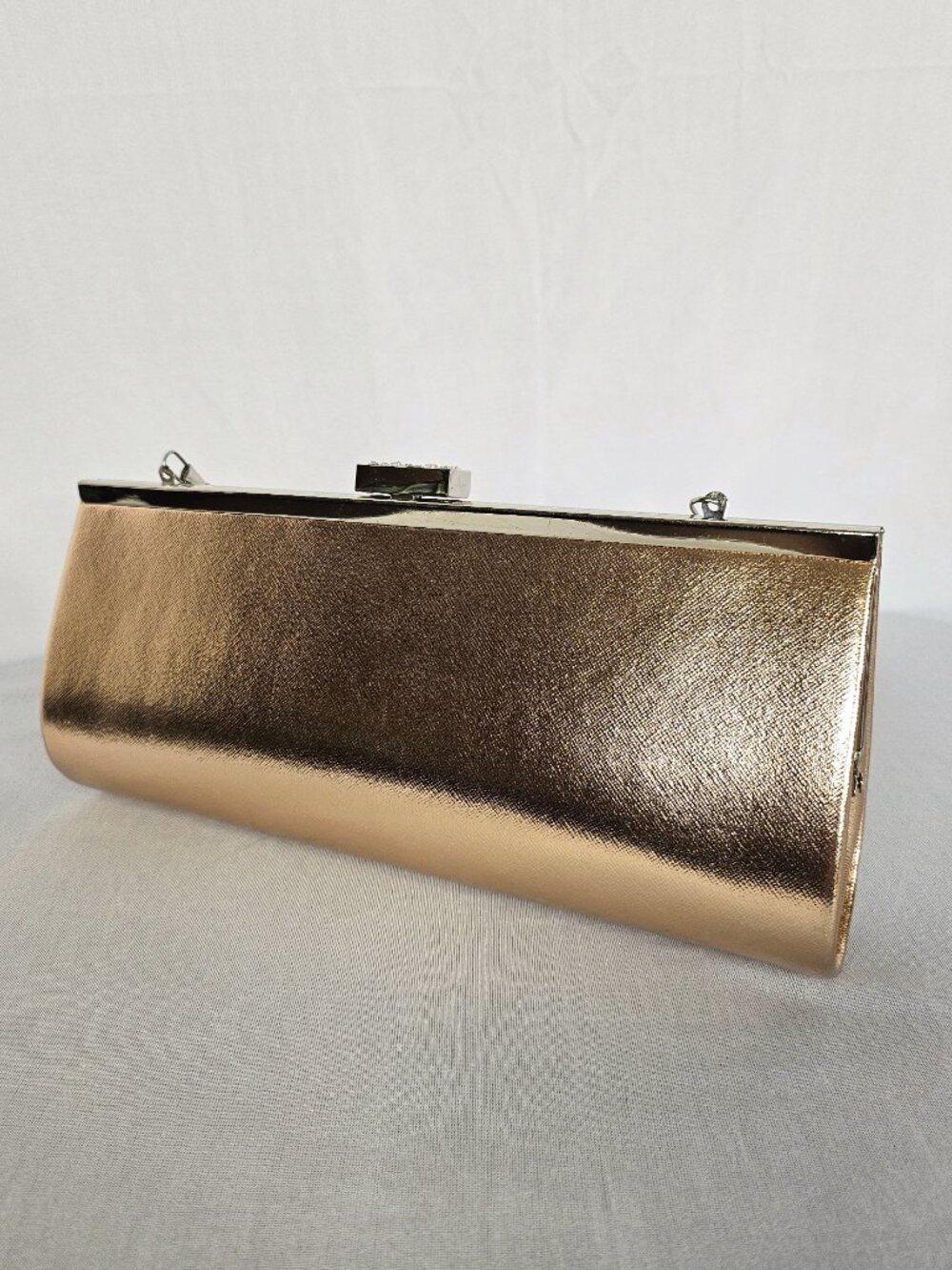 Copper Metallic Evening Bag | Rhinestone Clutch | Removable Chain